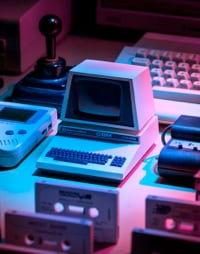 Retro pc in neon lighting